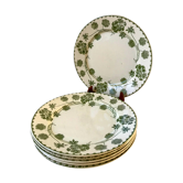 Lot de 6 assiettes plates en Terre de Fer Digoin Sarreguemines modèle "Géranium" vert, fin XIXème