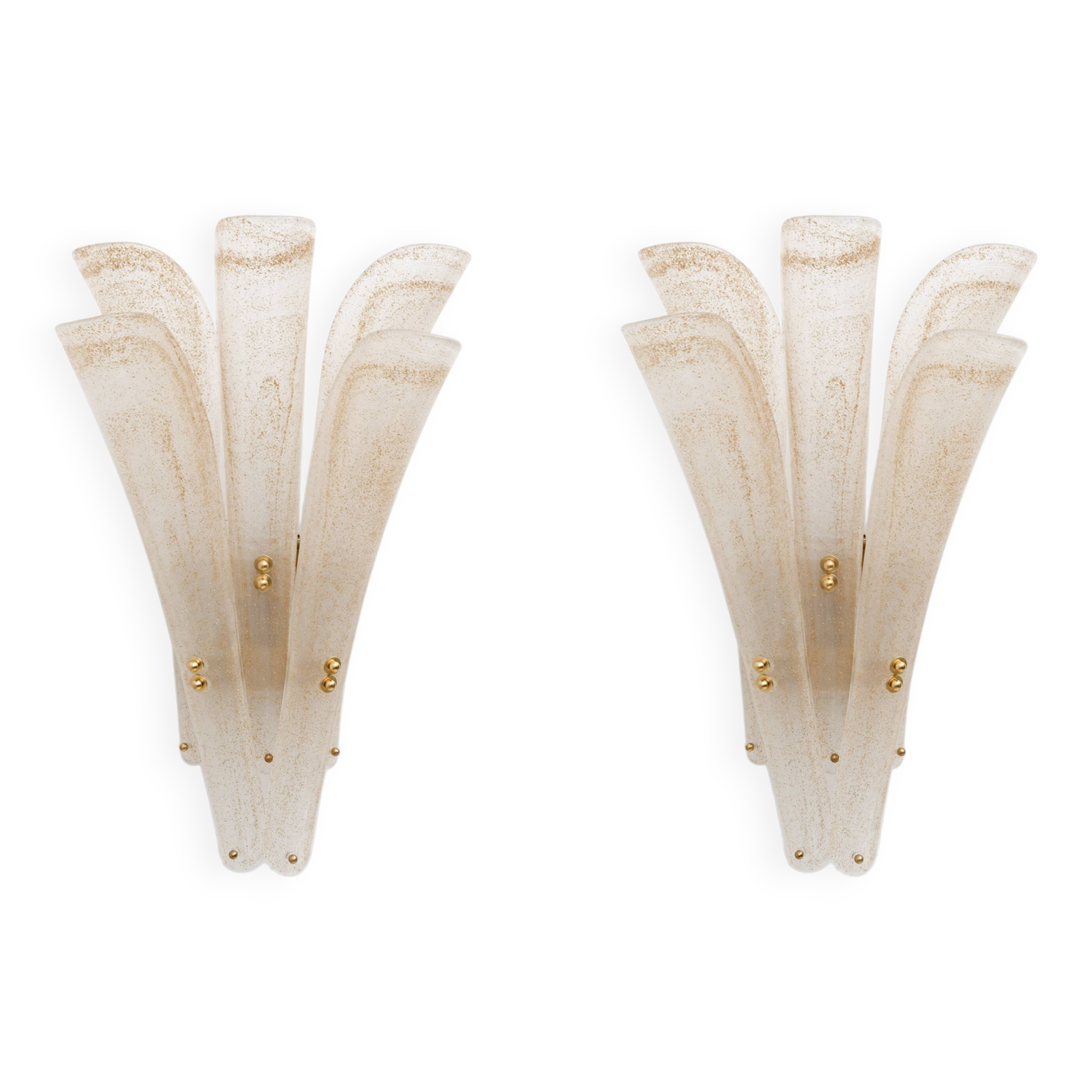 Pair of 20th Century Modern Sconces in Frosted Murano glass and Gold Leaf