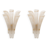 Pair of 20th Century Modern Sconces in Frosted Murano glass and Gold Leaf