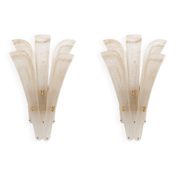 Paire d'appliques modernes du XXe siècle en verre de Murano dépoli et feuille d'or