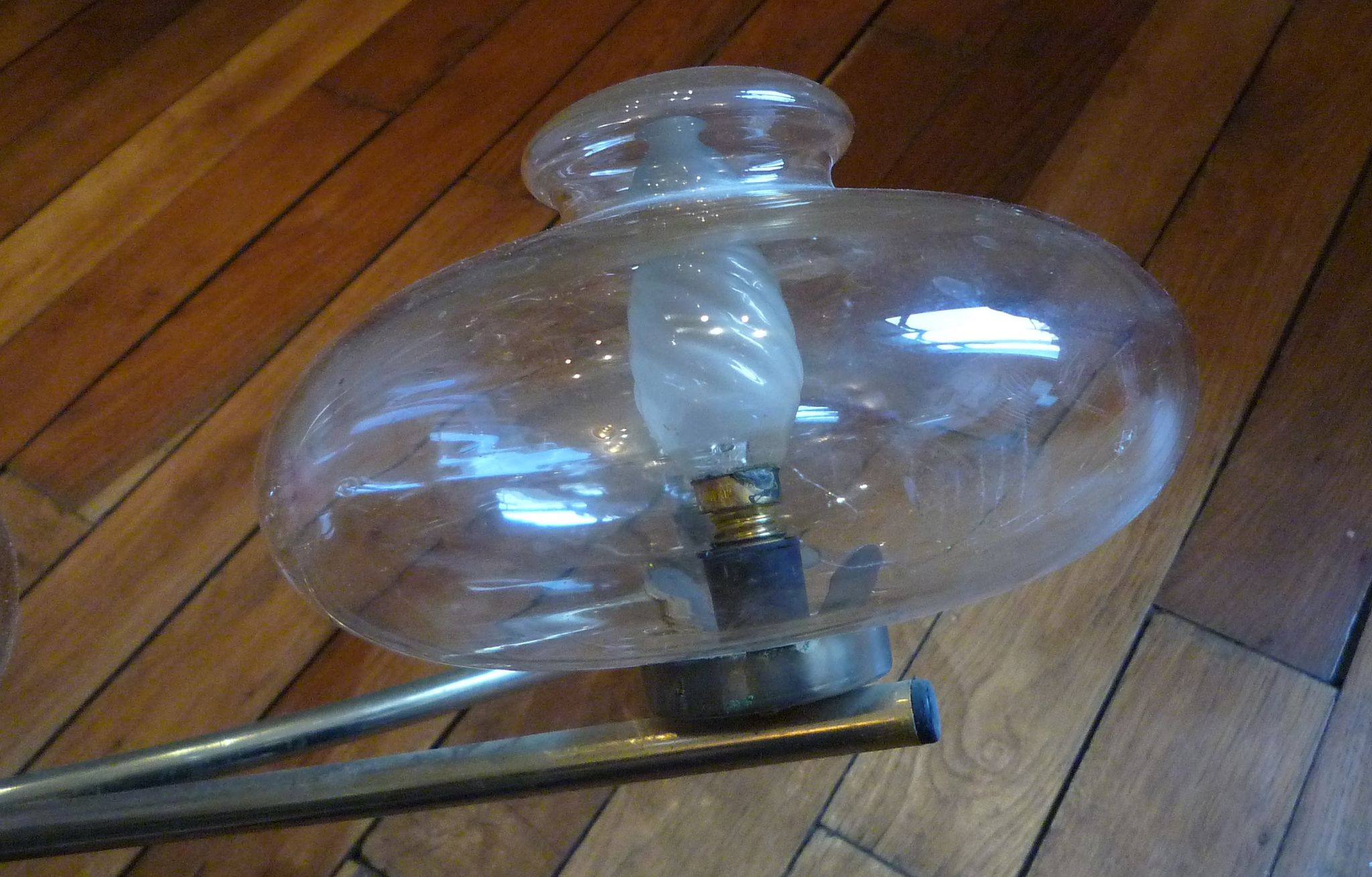 Vintage chandelier 6 lights, metal and glass, vintage 1950s