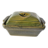 Small terrine in olive green glazed earthenware
