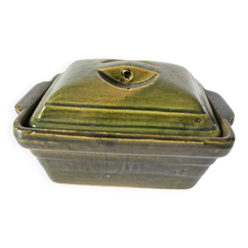 Small terrine in olive green glazed earthenware