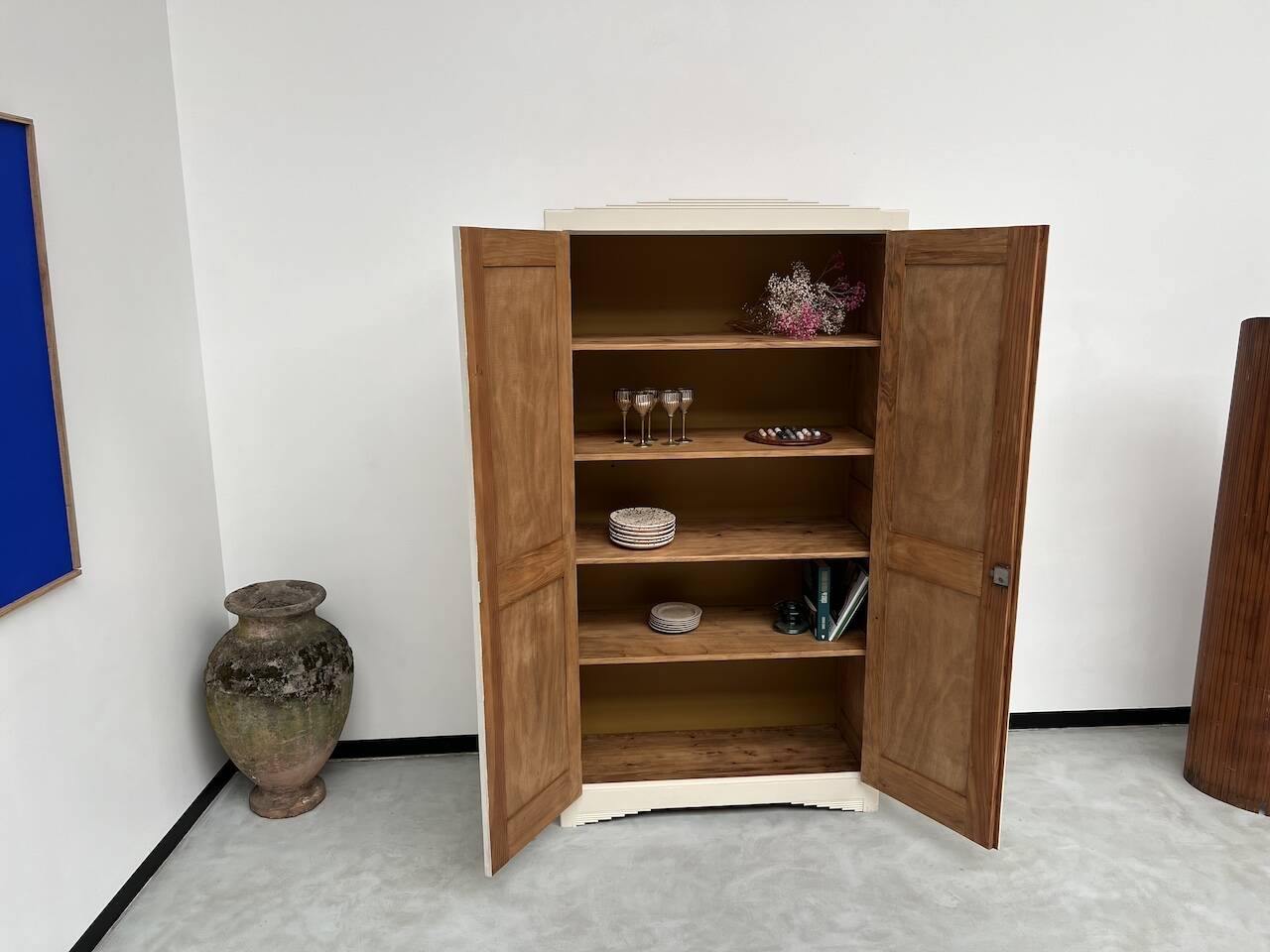 Restored 1930 art deco wardrobe, pure linen color