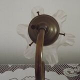 Vintage French Brass Gooseneck Table Lamp with Opaque Patterned Glass Shade 5522