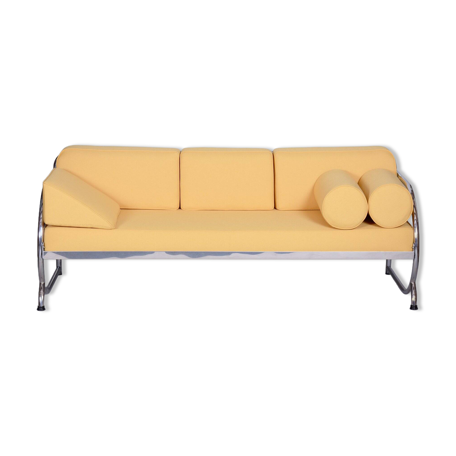 Bauhaus Leather and Tubular Chrome Sofa attributed to Robert Slezák, Czech, 1930s