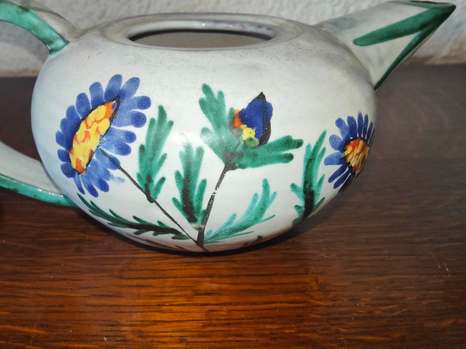 Vallauris ceramic teapot signed R. Rouma decorated with wild flowers