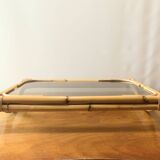 Large vintage tray in bamboo and smoked glass