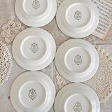 6 vintage Italian porcelain dessert plates with double blue edges