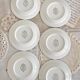 6 vintage Italian porcelain dessert plates with double blue edges
