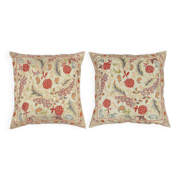 SET OF 2 - 100% Silk Accent Pillow Covers. Embroidered Cushions. Handmade Throw Pillows. Traditional Toss Pillows