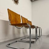Lot of 5 tubular chairs Mart Stam edition Fasem vintage patinated leather