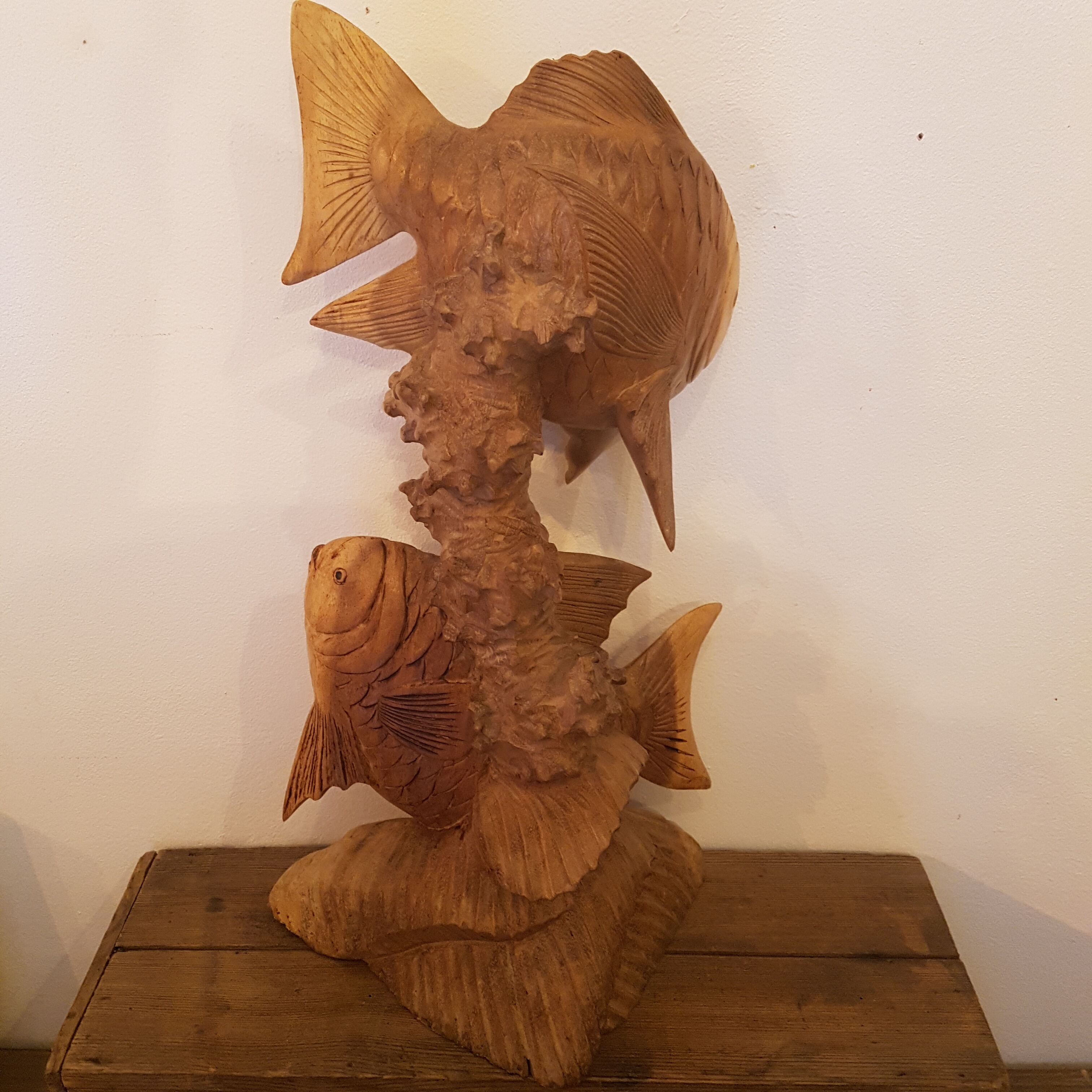 Wood carving duo of fish