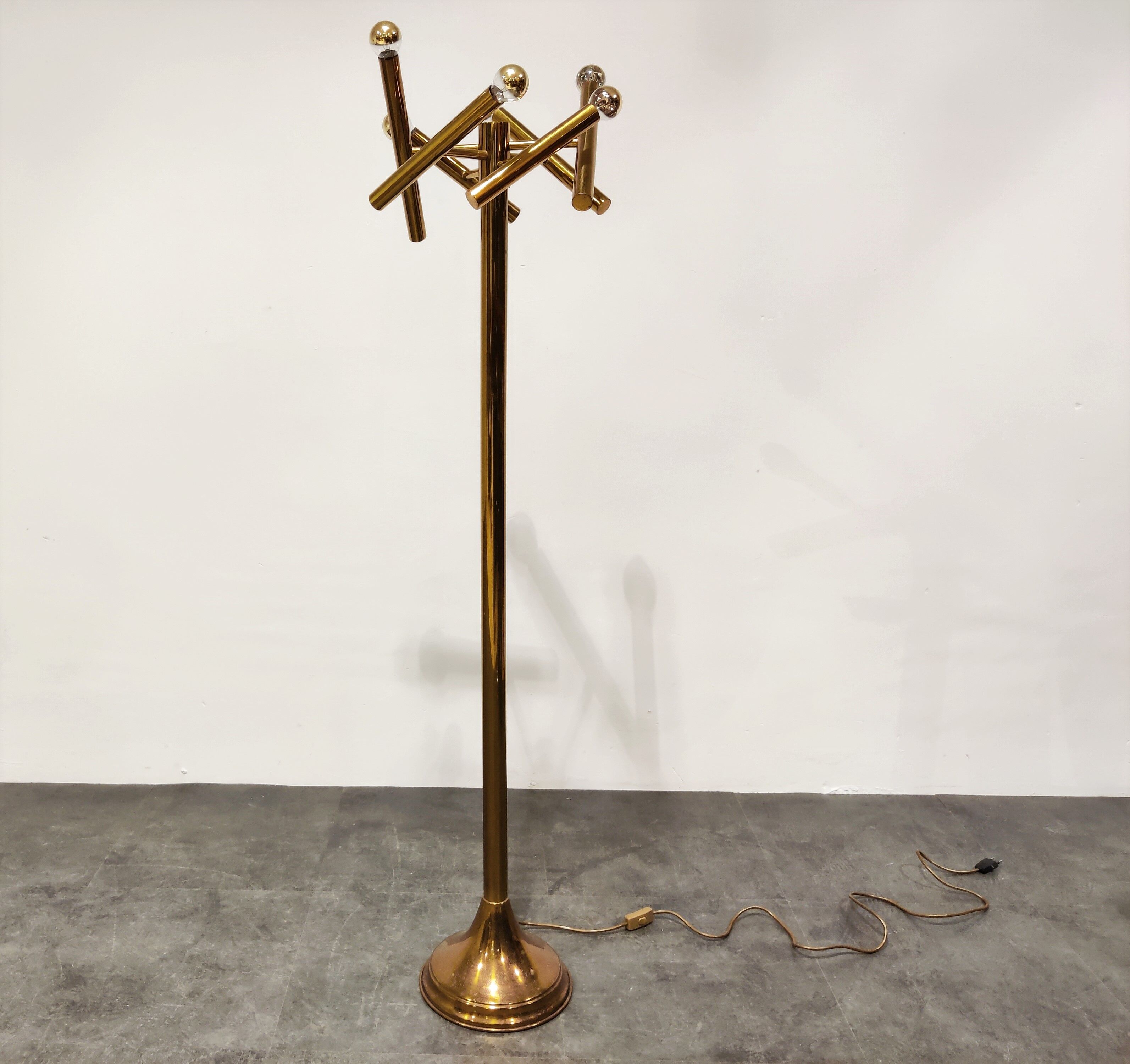 Pair of brass Sciolari floor lamps, 1970s