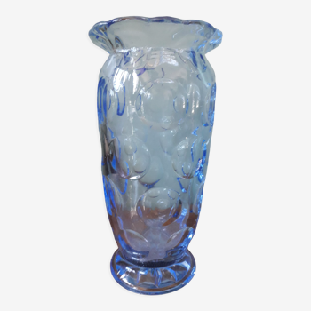 Vase vintage en verre bleuté