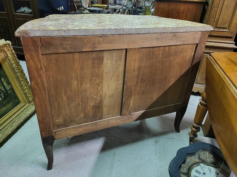 CURVED MARQUETRY CHEST WITH MARBLE TOP 3 ROSEWOOD DRAWERS