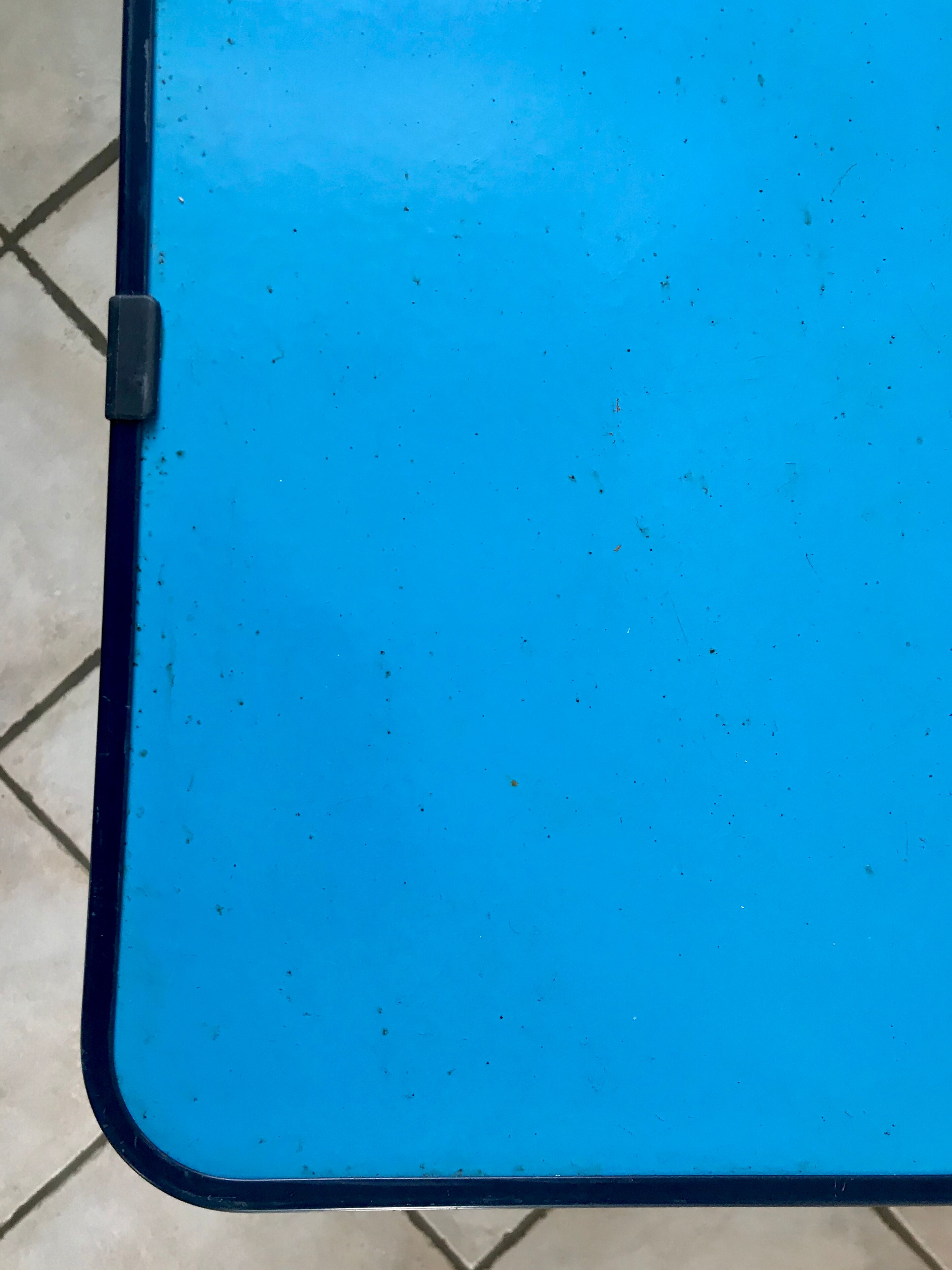 Folding camping table in sky blue formica 70s