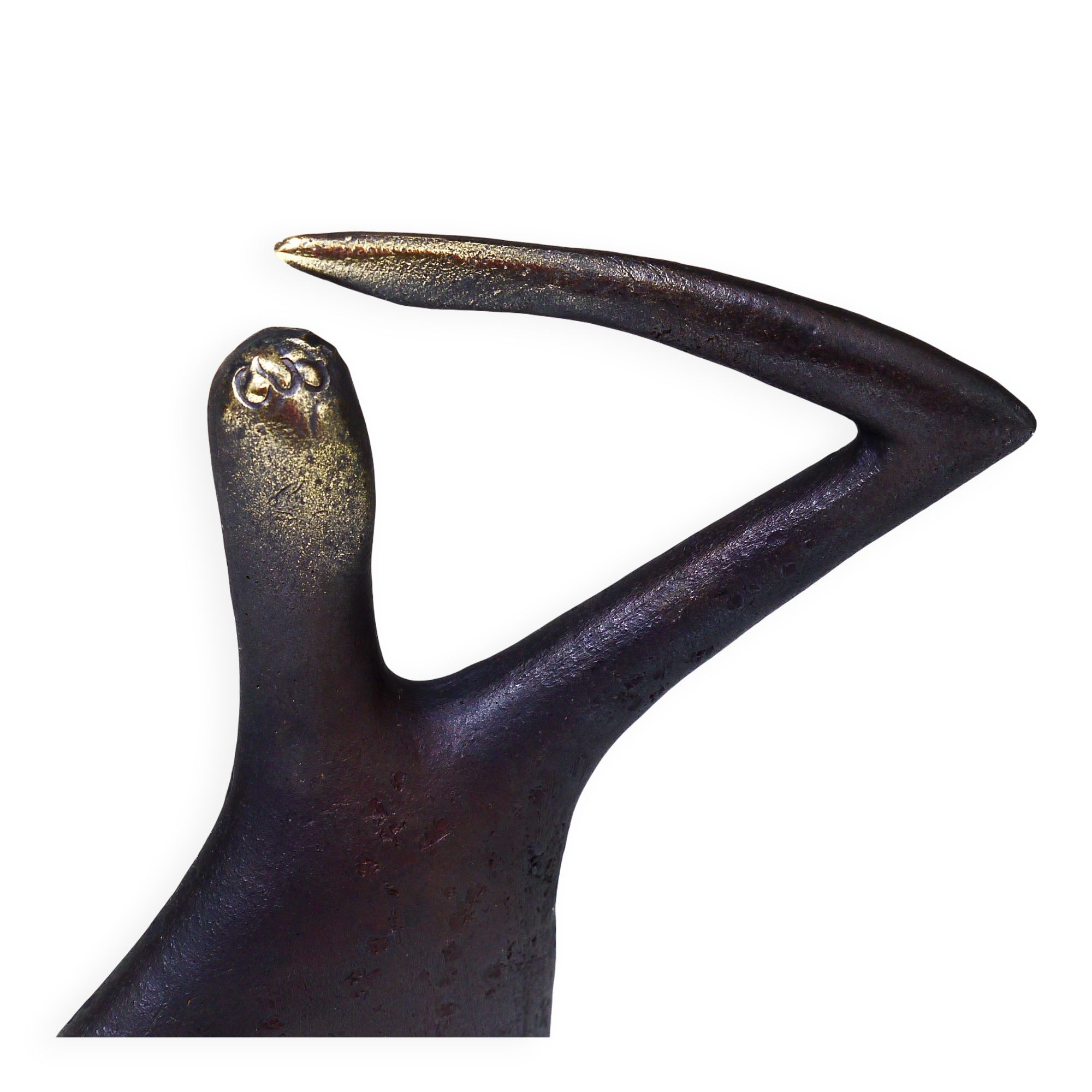 Handmade brass sculpture by Carl Auböck, Optimist Pessimist, model no. 4059.