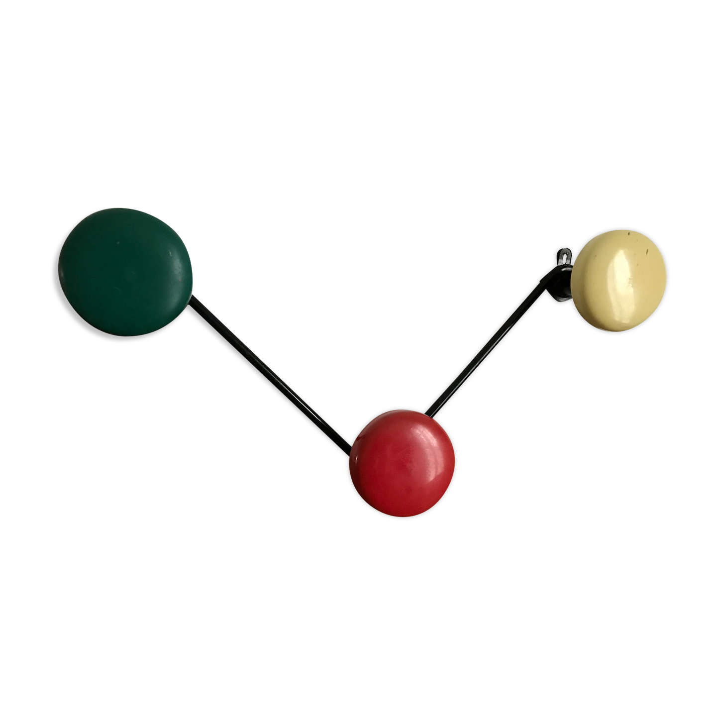 Vintage coat rack 3 colorful metal hooks