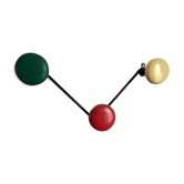 Vintage coat rack 3 colorful metal hooks