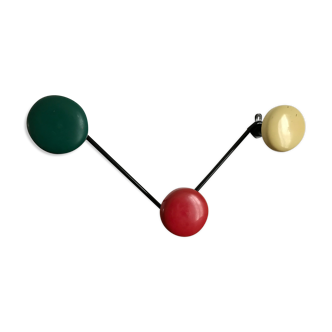 Vintage coat rack 3 colorful metal hooks