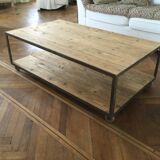 Wooden and iron coffee table with 2 shelves