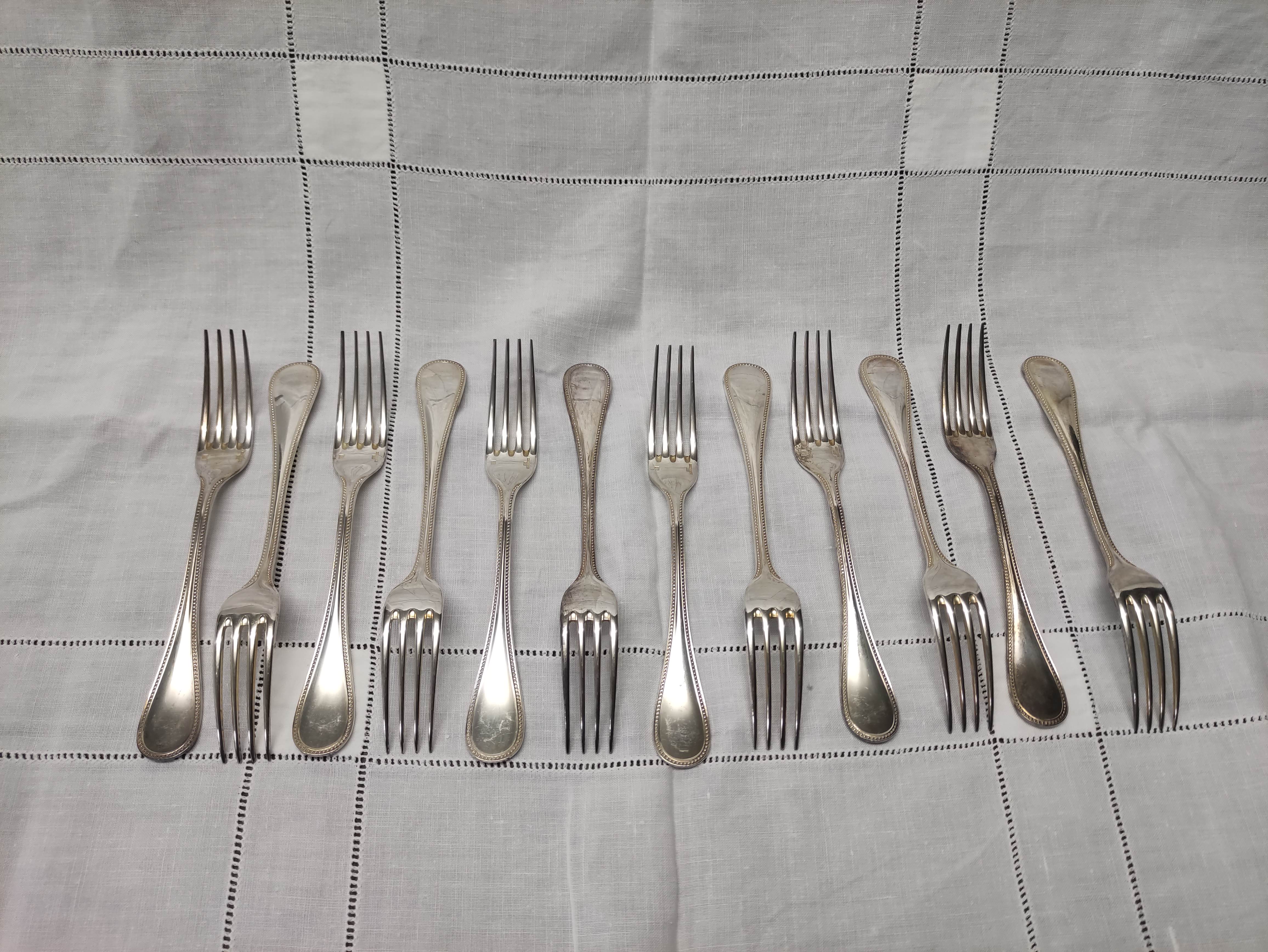 lot 12 dessert forks Christofle model "pearls" in silver metal of the 60s