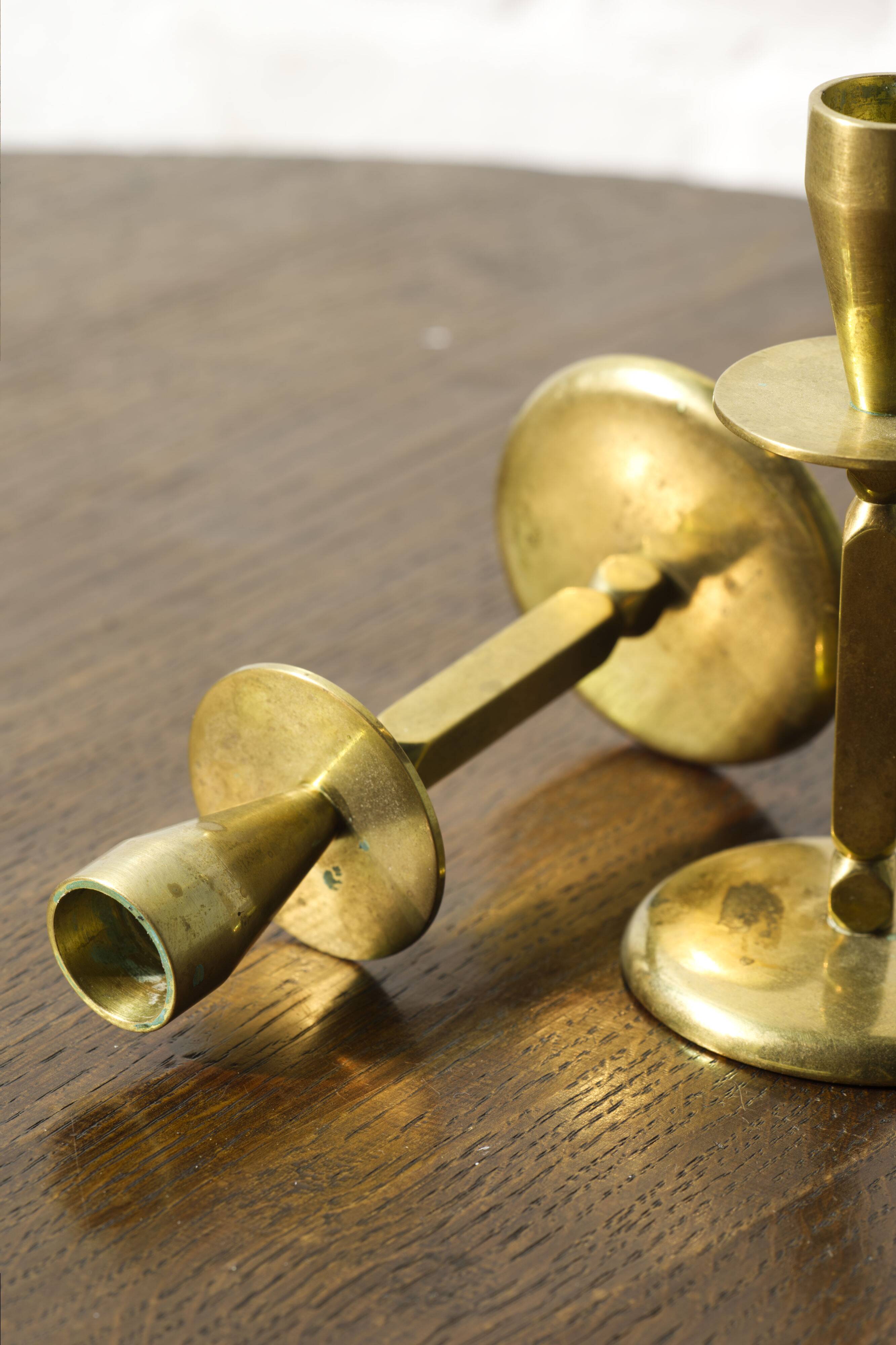 2x Mid century brass candle sticks, Kara Denmark