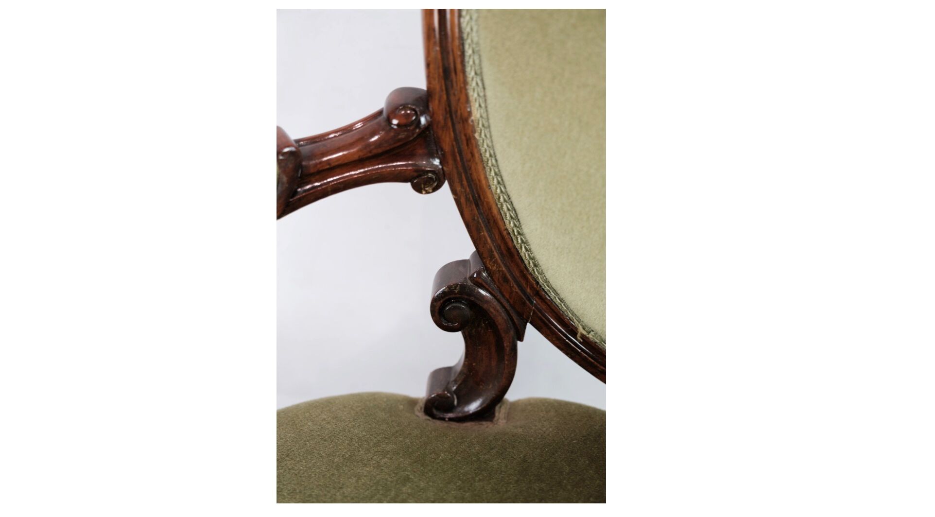 Neo-Rococo Armchair in Mahogany with Brand Green Velour Upholstery