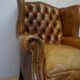 Vintage Cognac Leather Wingback Chesterfield Armchair, England 1940s