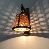 Pair of rattan and cane lantern wall lights. 1950s-60s