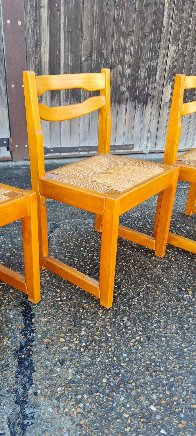 Set of 8 chairs in elm and straw by Maison Regain