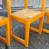 Set of 8 chairs in elm and straw by Maison Regain