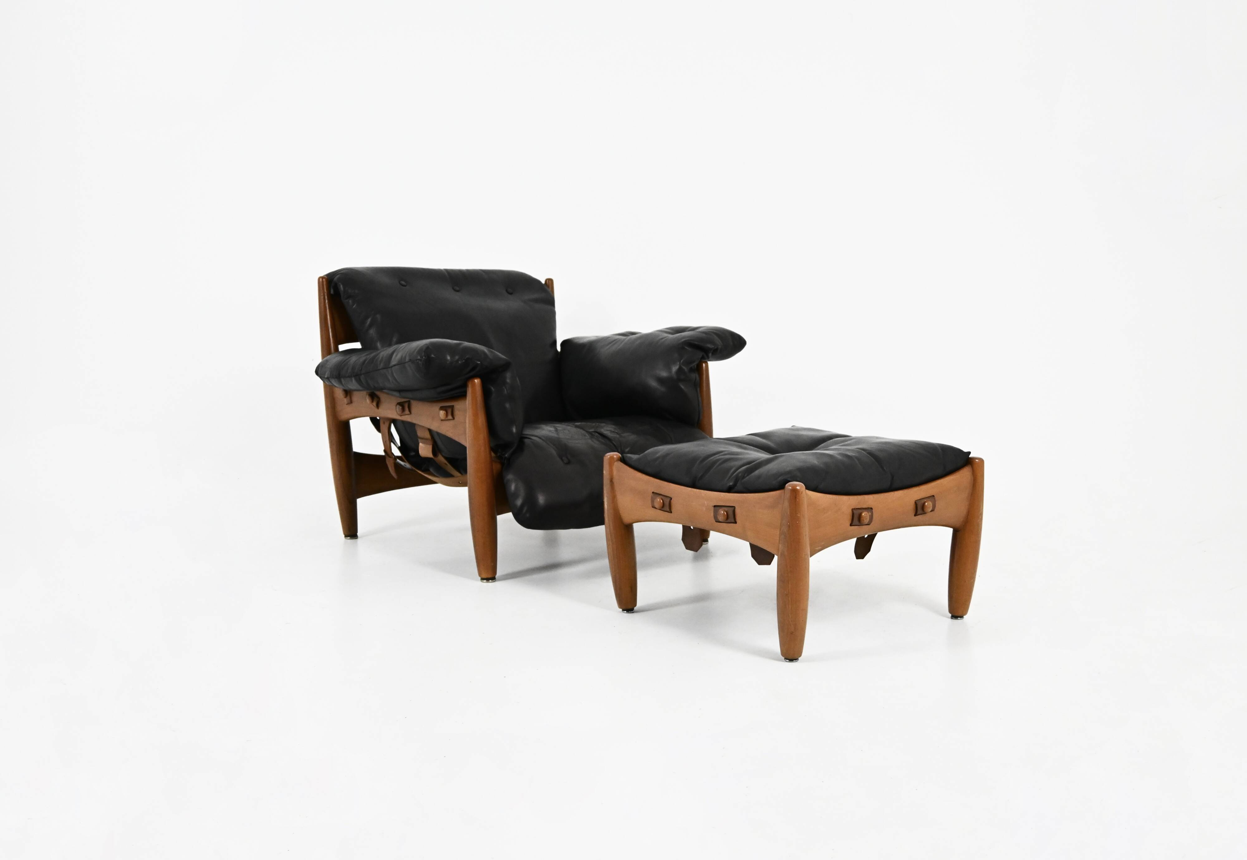 Armchair with footrest "Sheriff" by Sergio Rodrigues for ISA Bergam.