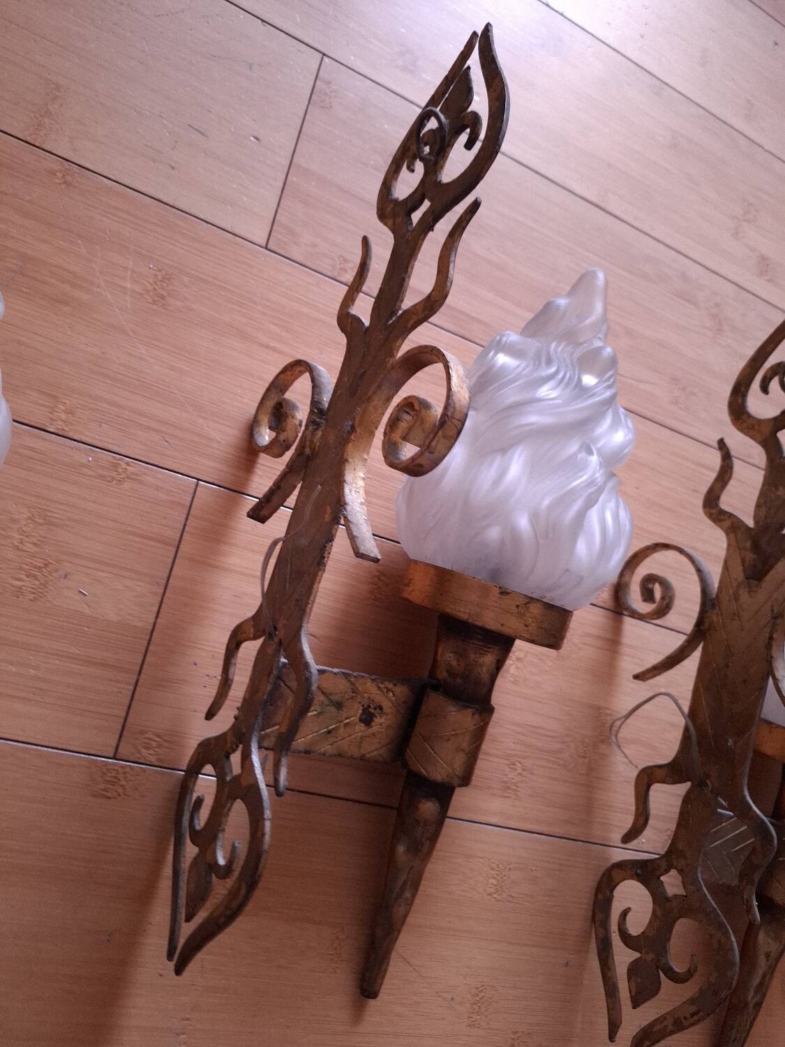 3 gold metal torchere wall lights