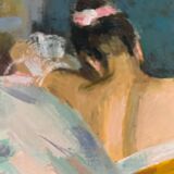 Rest, oil on canvas mounted on cardboard signed Dassimov