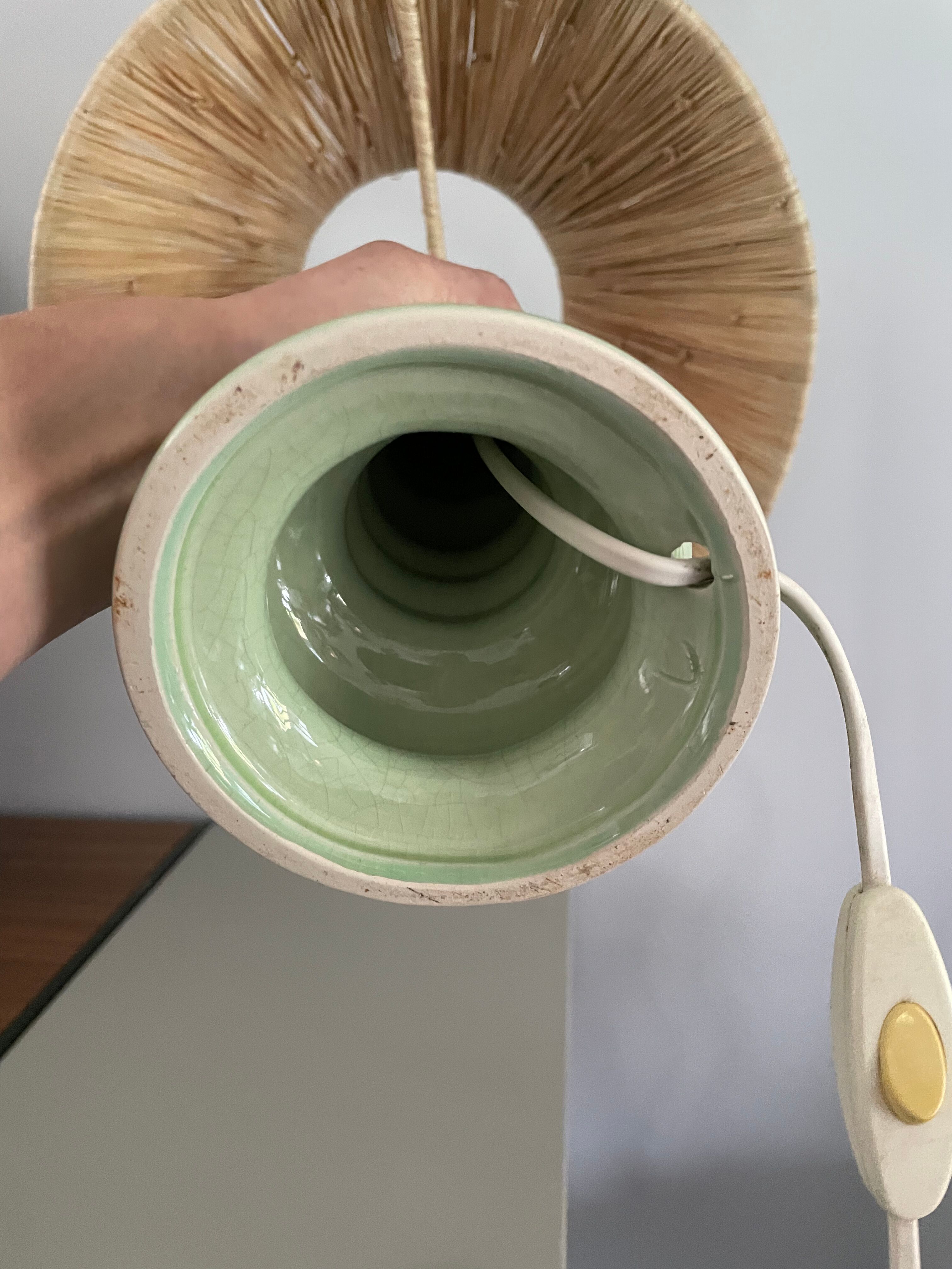 Lampe vintage pastel abat-jour raphia
