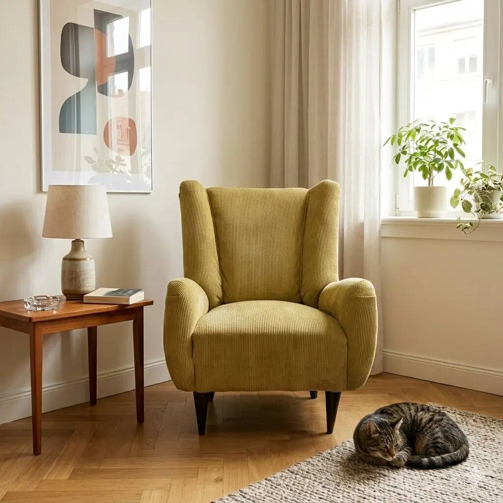 Vintage armchair in painted wood and velvet, Italy, 1950s-60s.