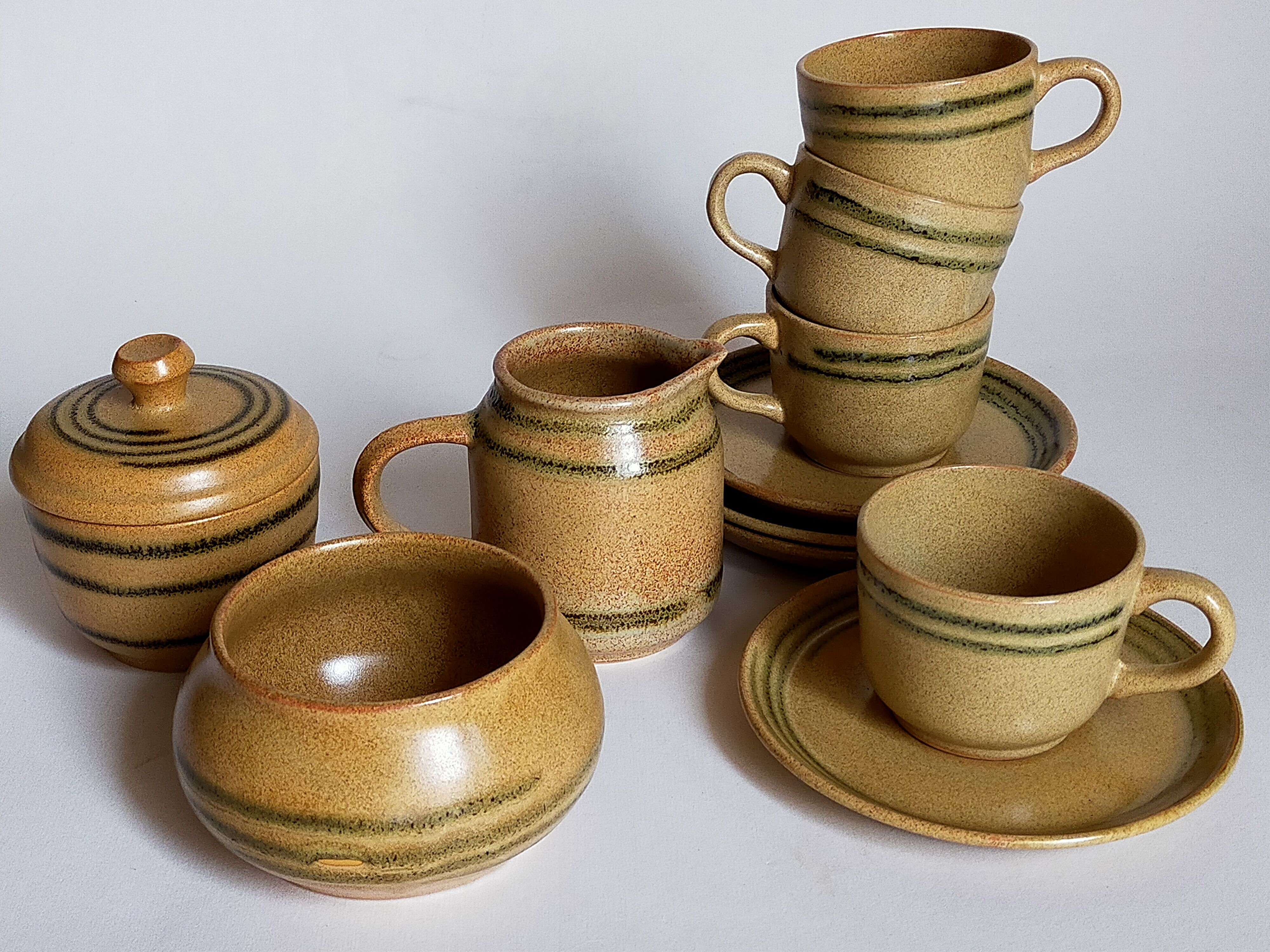 Set coffee cups Sarreguemines sugar bowl and vintage milk pot service"Cottage"