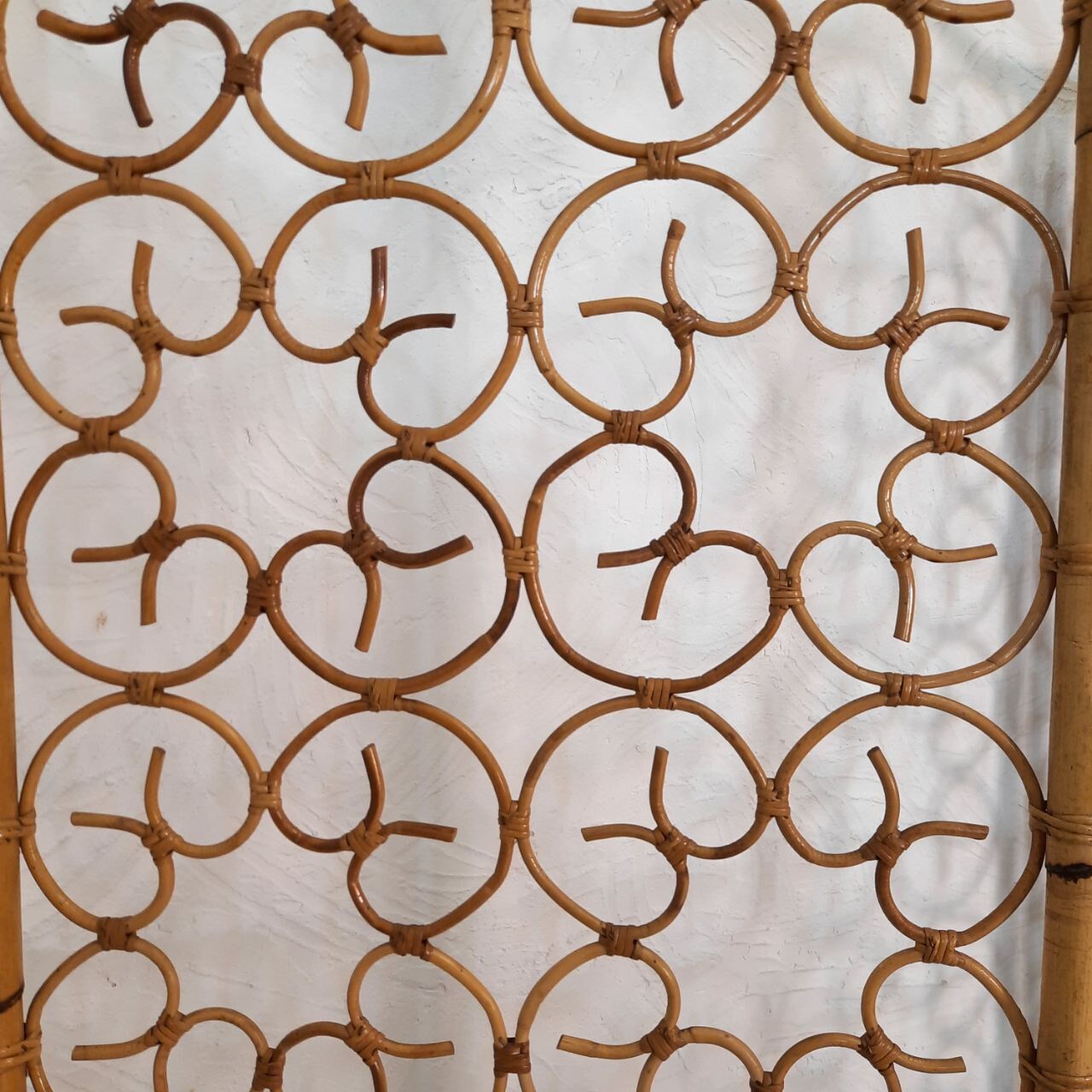 Vintage screen made of bamboo, wicker and leather