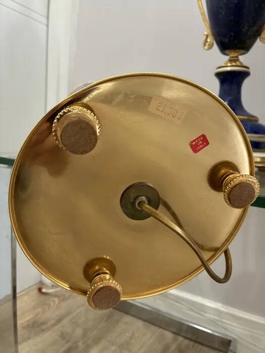 Giulia Mangani Table Lamps — Cobalt Porcelain & Brass, Pair 1990s