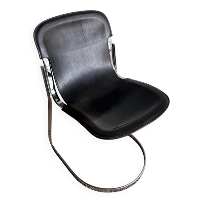 Chaise Chrome et Cuir Willy Rizzo pour Cidue — Italie, années 70