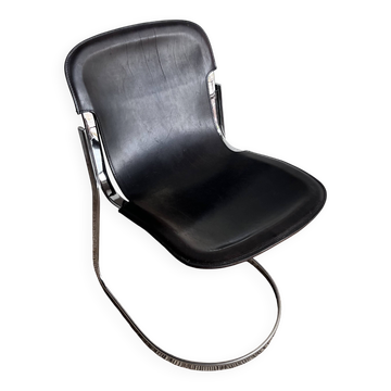 Chrome and Leather Chair Willy Rizzo for Cidue — Italy, 1970s