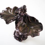 Brass female figurine in Art Deco style with floral motifs, European decorative art