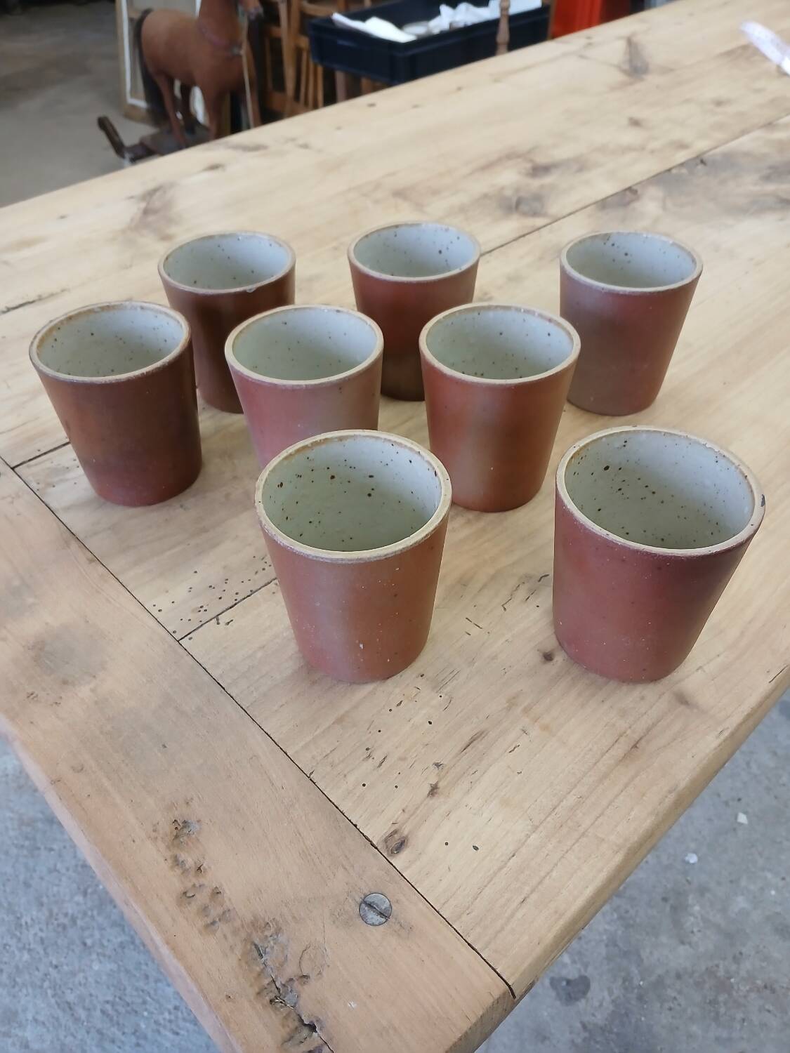 8 antique glazed stoneware cups/glasses