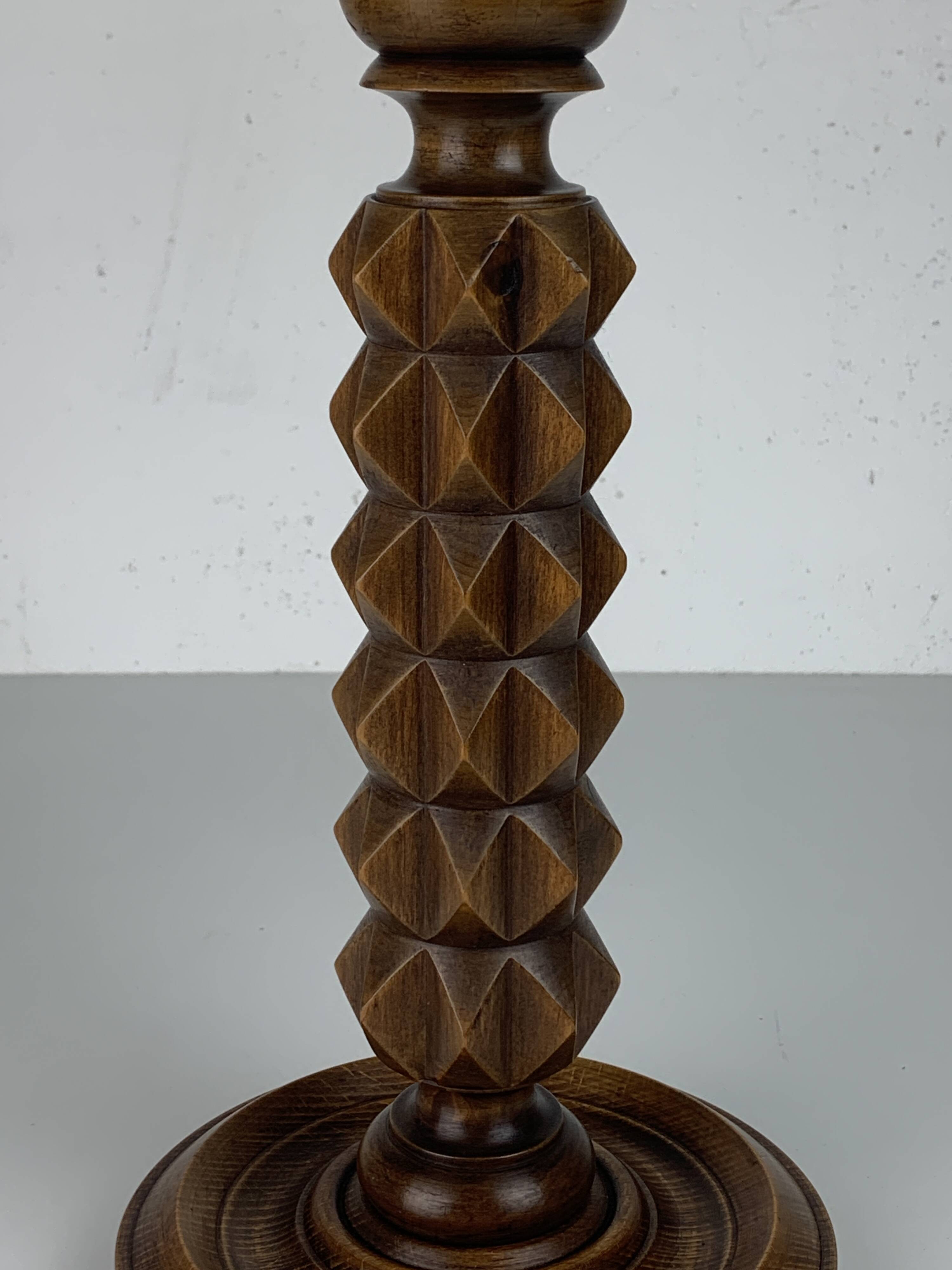 Brutalist wood turned table lamp in the style of Charles Dudouyt, 1940s