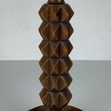 Brutalist wood turned table lamp in the style of Charles Dudouyt, 1940s