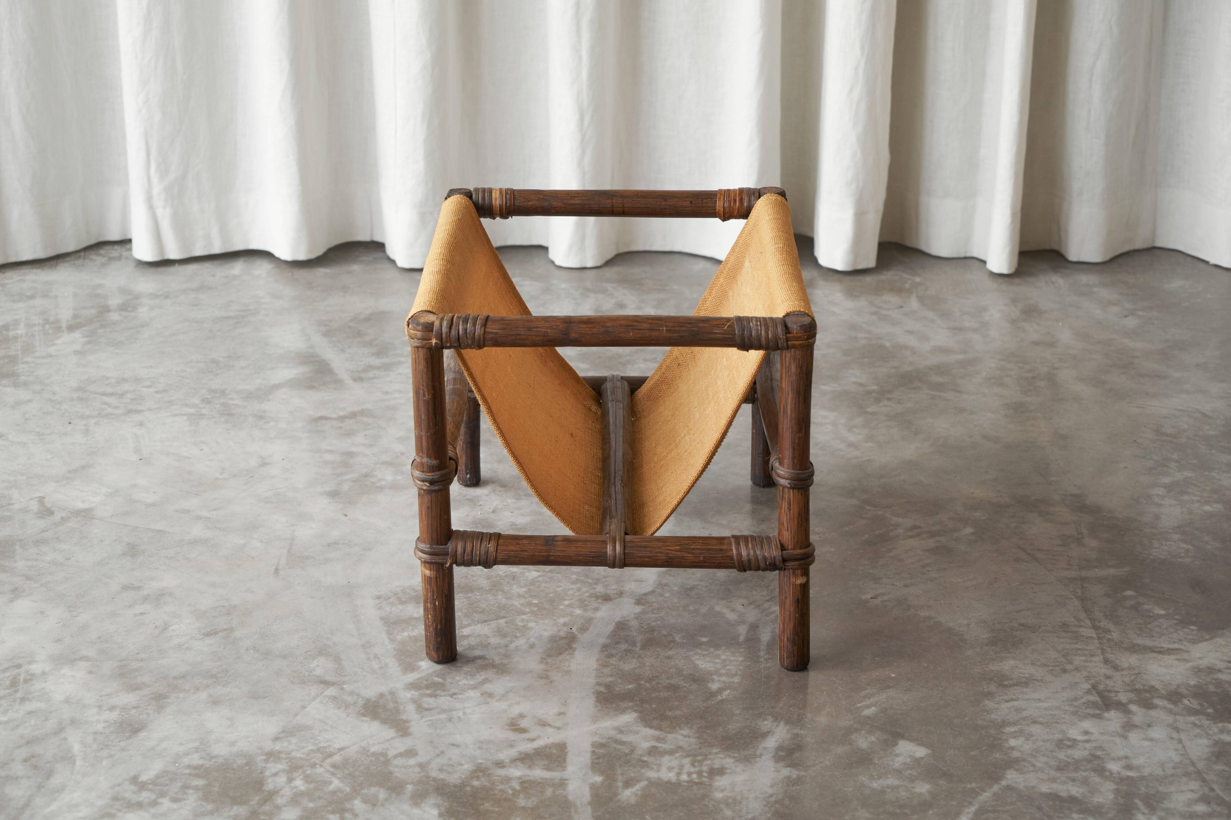1970s canvas and bamboo magazine rack