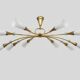 Modernist chandelier with 10 brass branches and white glass tubes, 1970s