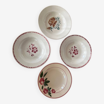 Set of 4 mismatched soup plates